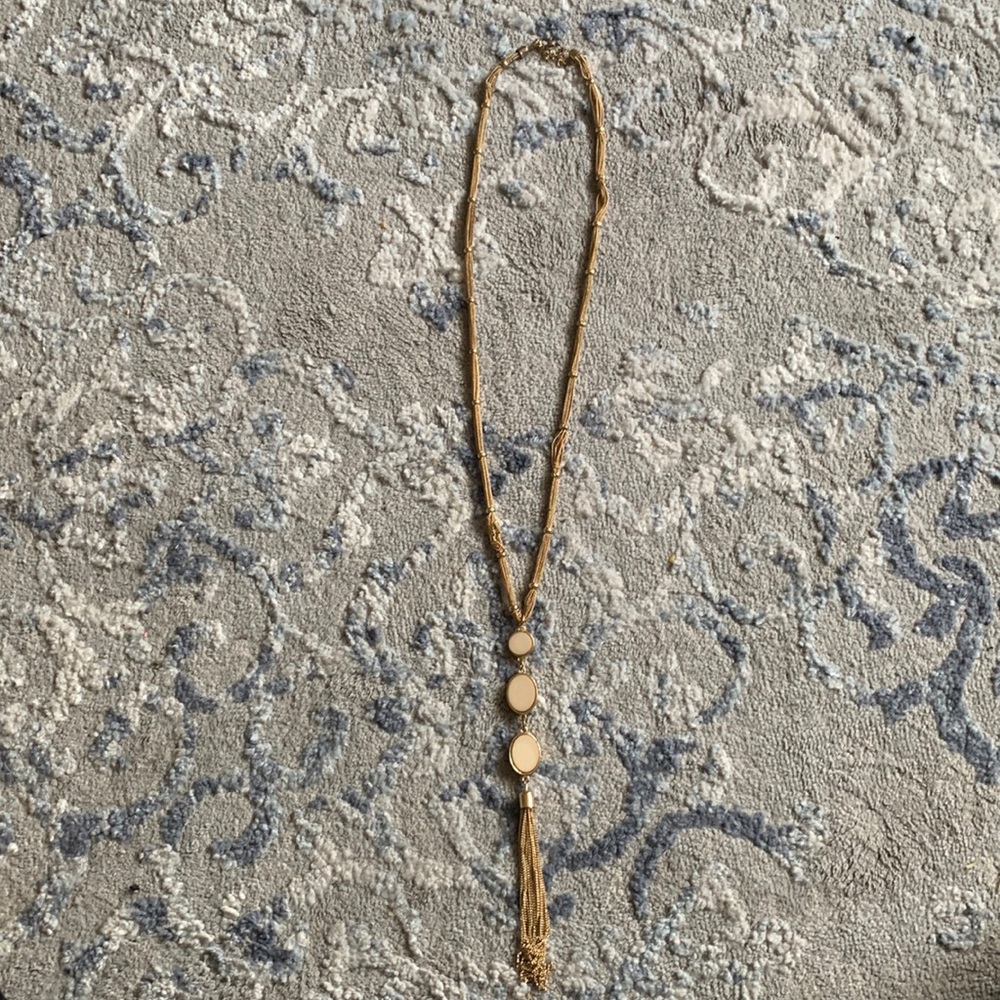 Gold Necklace with three opaque stones • 21” long
